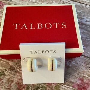 Talbots cream and gold huggie earrings